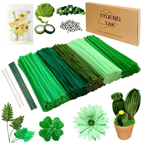 500 pcs Green Pipe Cleaners Craft(Diversified Accessories) - Fluffy Pipe Cleaners Green for Arts &amp; Crafts, Ideal for Making Flowers, Animals &amp; Decorations (12 x 0.24 inches),Chenille Stems