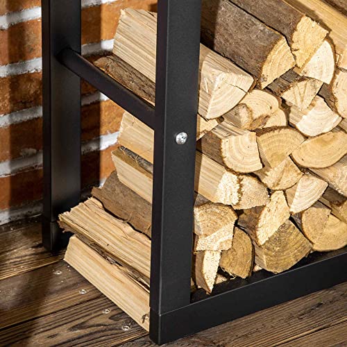 HOMCOM Metal Firewood Log Holder Tall Firewood Rack Indoor Outdoor Fireplace Wood Storage Shelf with Side Rails