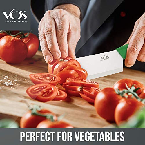 Vos 12 Pcs Knife Set With Covers -8" Bread Knife 7" Chef Knife 6.5" Cleaver Knife 6" Slicer Knife 5" Santoku Knife 4" Paring Knife And A Peeler #TOP5