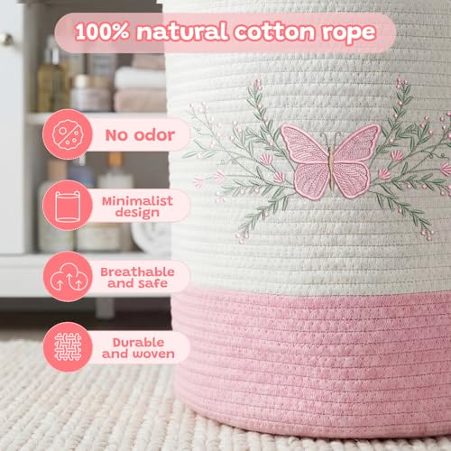 Image of Honeydak Pink Butterfly Laundry Basket Hamper Coquette Laundry Basket