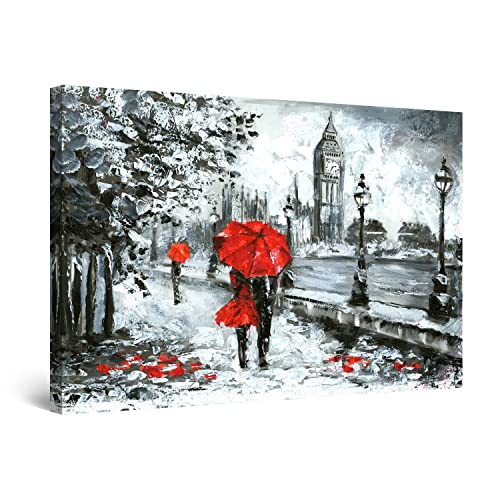 Startonight Canvas Wall Art Decor Black And White London Red Umbrella Painting For Living Room 32" X 48" #TOP1