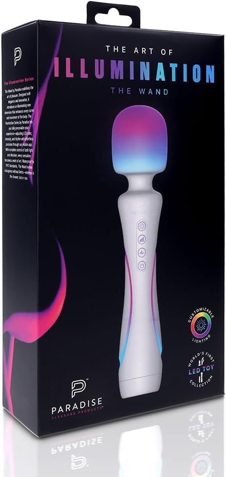 Illumination Wand Massager by Paradise Pleasure Product with App Control, RGB Lighting, Quiet Motor, Rechargeable, Waterproof, Wand Sex Toy for Women