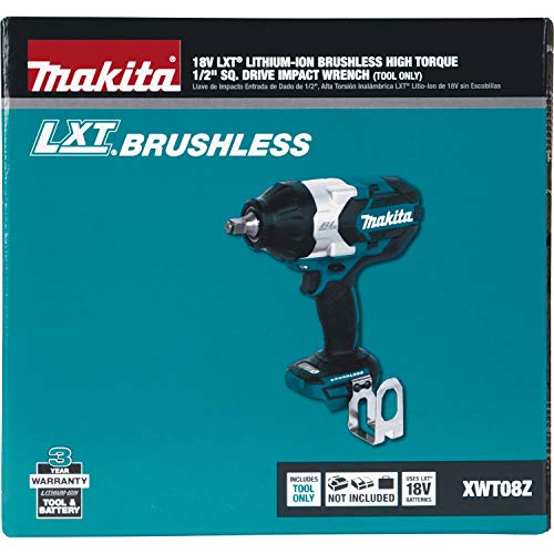 Makita XWT08Z LXT Lithium-Ion Brushless Cordless High Torque Square Drive Impact Wrench, 18V/1/2