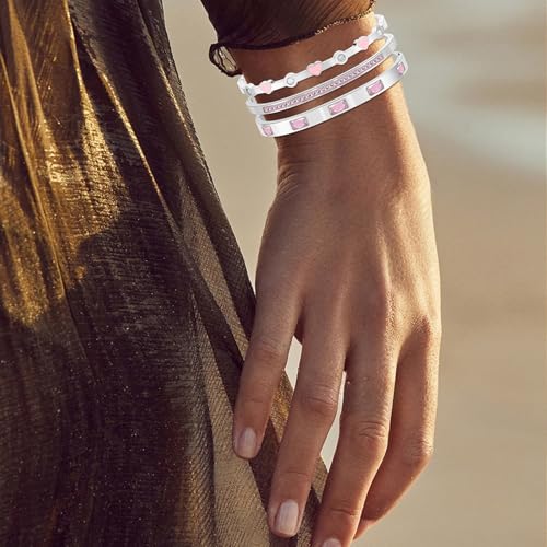 Pink Bangle Bracelets for Women, 18K Gold Plated Stackable Stainless Steel - Hypoallergenic Heart Bracelet for Friendship & Love, Perfect Jewelry Gift for Her4