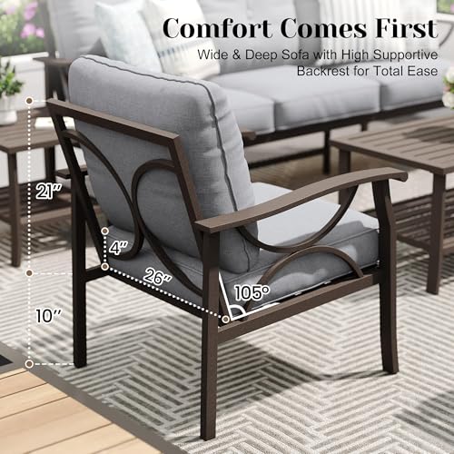 Image of FansaFurn 3 Seats Outdoor Patio Furniture Set, Outdoor Metal Sectional Furniture with Cushions, Outdoor Conversation Set with Coffee Table for Deck, Balcony, Backyard, Garden, Grey