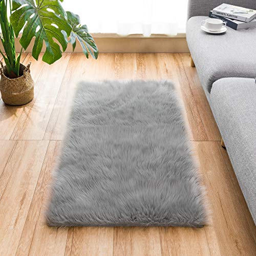 Ultra Soft Faux Fur Area Rug Grey Fluffy Rug Plush Chair Cover Seat