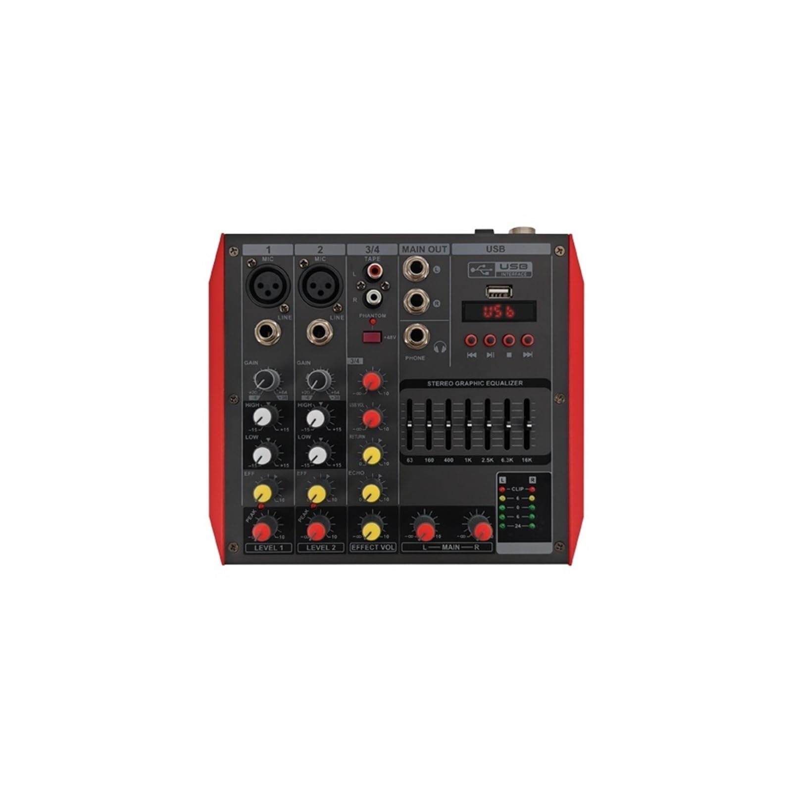 Mikser dźwięku, 2/4/6-kanałowy profesjonalny mikser audio z Bluetooth USB DSP i zasilaniem Phantom 48 V(NT4)