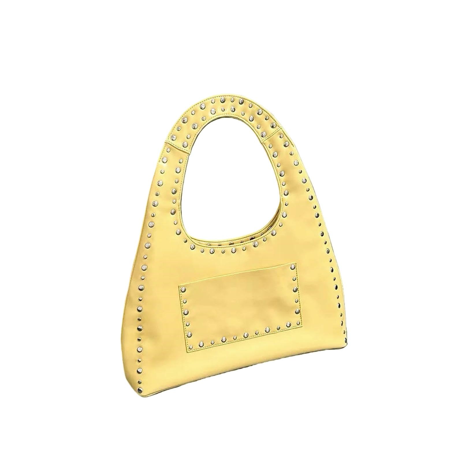 Borsa a Mano Donna Tracolla sotto Le Ascelle con Rivetti retrò da Moto Borchie in Metallo Stile Wasteland Borse Laterali Marroni-Giallo