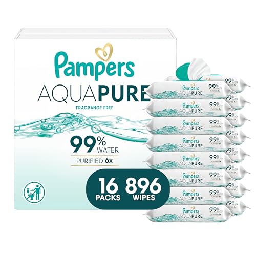 Image of Pampers Aqua Pure Baby Wipes, 99% Water, Fragrance Free, 896 Baby Wipes Total (16X Flip-Top Packs) [Packaging May Vary]