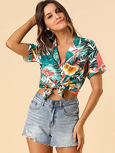 Allegra K Women's Hawaiian Shirts Floral Top Printed Short Sleeve Button Down Shirt Summer Tropical Tops3