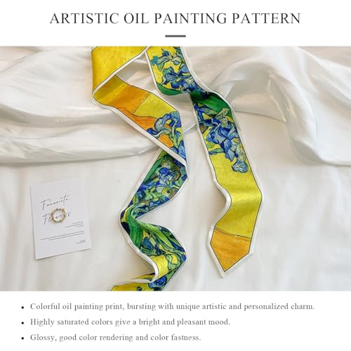 Skinny Silk Scarf Narrow Long Neckerchief Colorful Oil Painting Print Satin Headband Headdress Hair Scarf Ribbon3