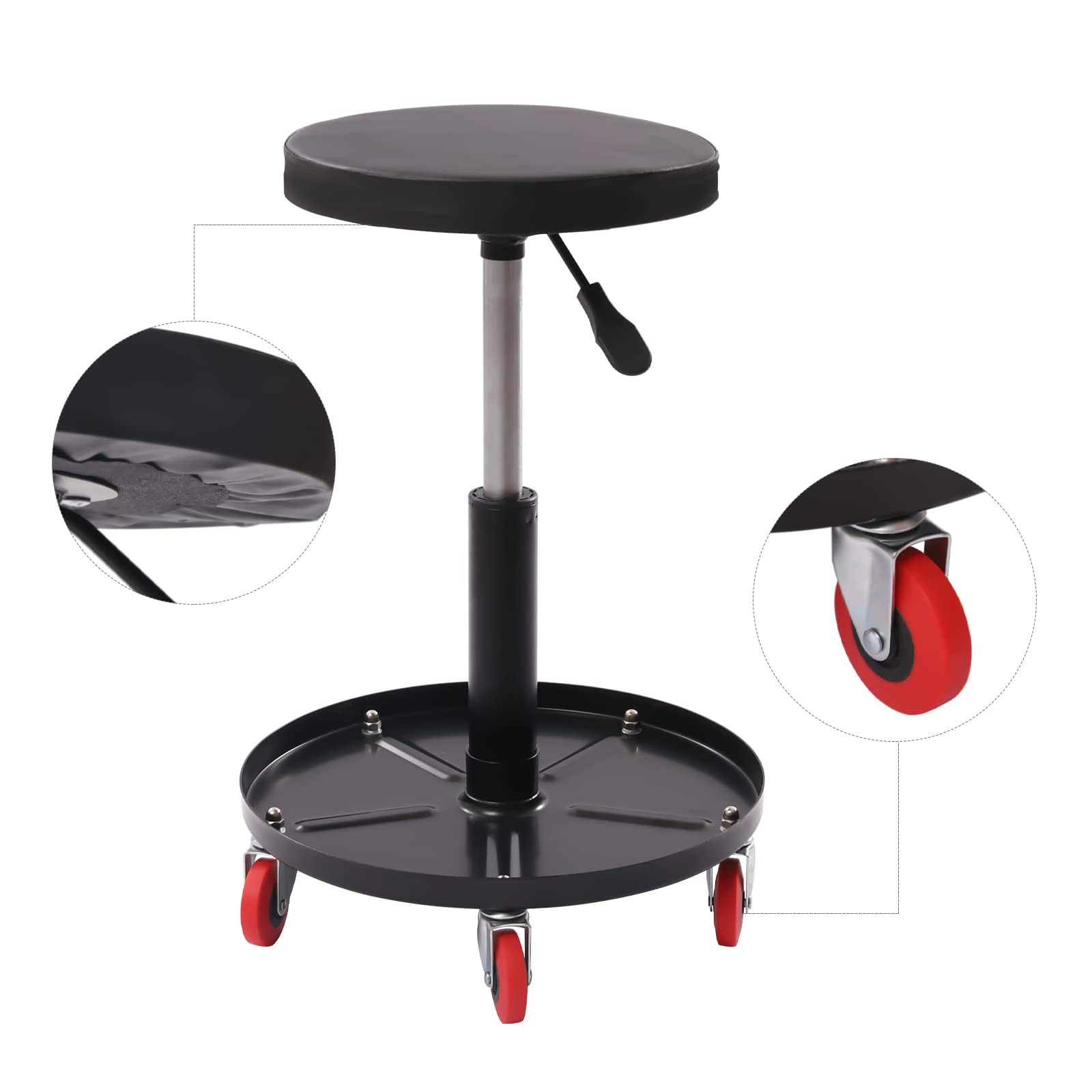 Sgabello da officina, girevole regolabile, per officina, officina, altezza regolabile, con 5 ruote