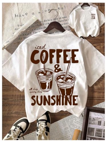 Image of RoseSeek Women's Graphic Letter Tee Crew Neck Drop Shoulder Trendy Summer T Shirt Short Sleeve Vintage Car Print Top