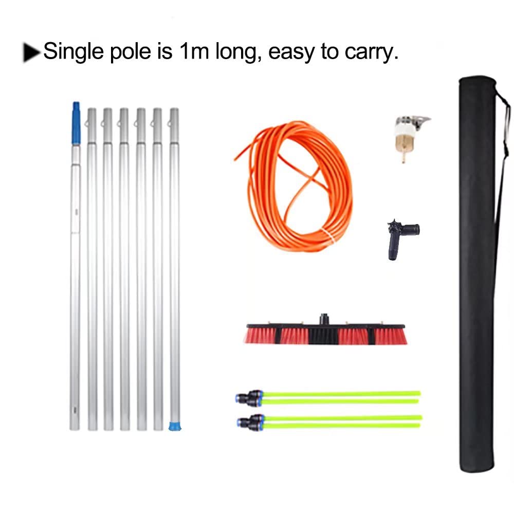 Barra extensible para limpieza de ventanas con cabezal de cepillo de 50 cm, kit de limpieza de alimentación de 7 m para lavado y mantenimiento de ventanas de alto alcance sin esfuerzo