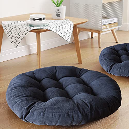 Round Floor Seat Pillows Cushions 22" X 22", Soft Thicken Yoga Meditation Cushion Pouf Tufted Corduroy Tatami Floor Pillow Reading Cushion Chair Pad Casual Seating For Adults & Kids, Navy Blue #TOP7