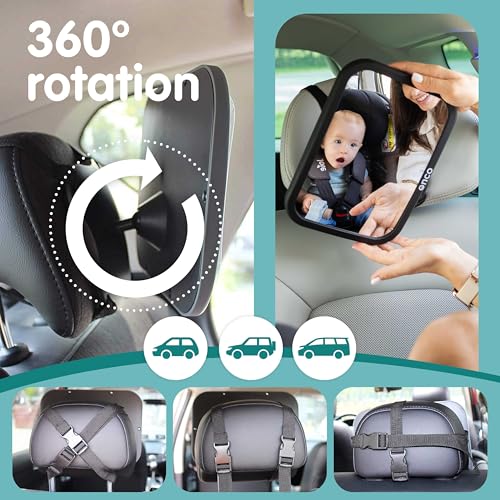 Image of Onco Baby Car Mirror Bundle - Rear & Forward Facing Mirrors, Double Award-Winning, 100% Shatterproof & Shakeproof, 360 Rotation, Wide Convex View, Newborn Essentials
