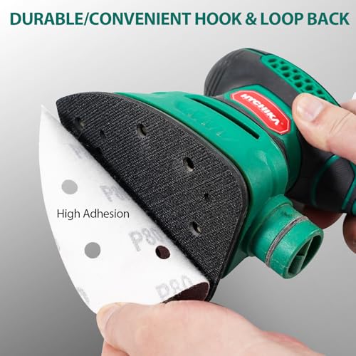 Image of HYCHIKA 60PCS Sander Sandpaper, Detail Sander Sandpaper Assorted 60 /80 /100 /120 /180 /240 Grits with 6 Holes for Wood Sanding, Fit HYCHIKA 140W Detail Electric Sander(Model Number: TX104)