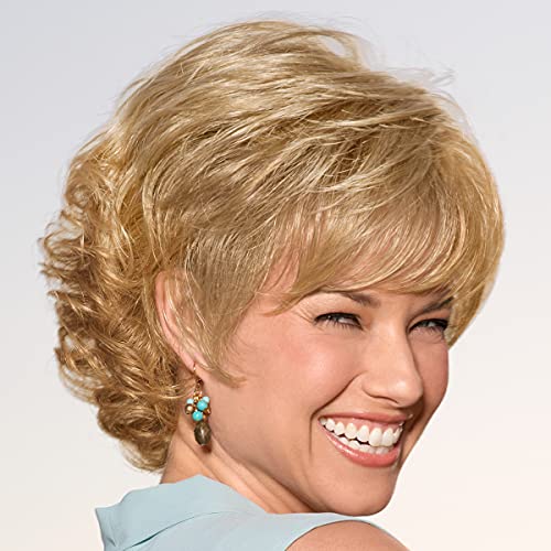 Paula Young Alex WhisperLite Wig Sassy Short Wig with Side-Swept Bangs and Tousled Curls/Multi-Tonal Shades of Blonde, Silver, Brown and Red