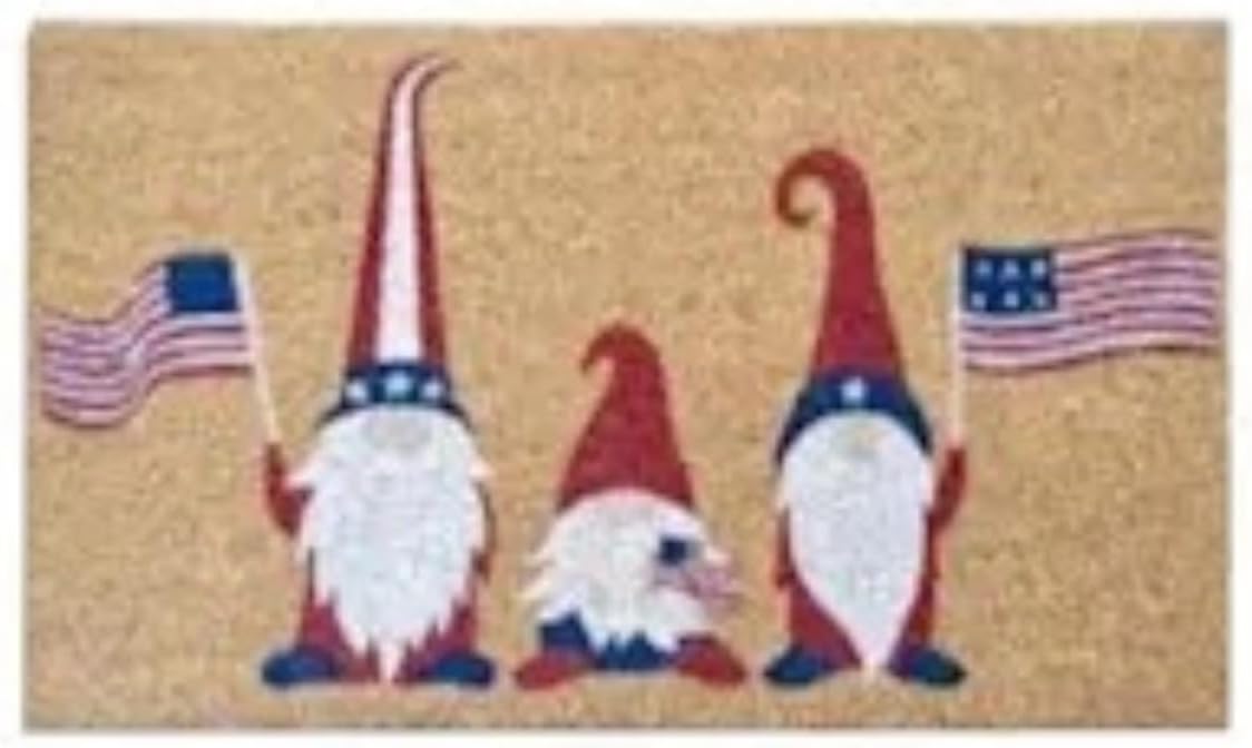 Patriotic Doormat with American Flag Design, Decorative Coir Mat, 18 x 30 inches (Patriotic Gnomes)