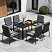 LANOX Gartenmöbel Set 6 Stühle mit Tisch – 7-teiliges Garten Essgruppe aus Metall & Aluminium, Gartentisch 140×80 cm, wetterfest, mit Kissen & Polywood Tischplatte, Schwarz