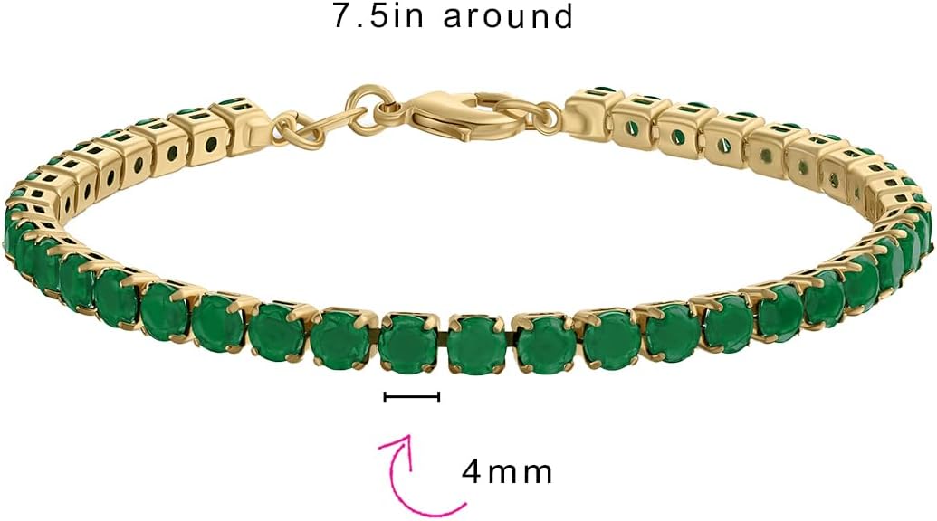 Bling Jewelry Timeless CZ Tennis Bracelet - 12 CTW Round CZ Birthstone Colors Solitaire Bridal Bracelet 14K Gold Plated 7.5 Inch