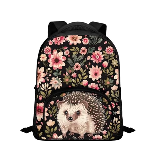 Uppodwarkid Mochila escolar leve para meninas, meninos, com vários compartimentos, mochila moderna de 30 cm para presentes para adolescentes, Linda flor rosa ouriço, One Size, Mochilas Daypack