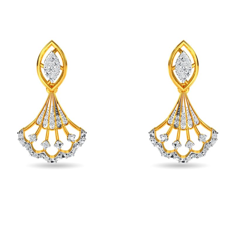 Image of KISNA JEWELS 18K BIS Hallmark Pure Yellow Gold & SI Real Diamond Danglers Earrings For Women with Screw Back clouser