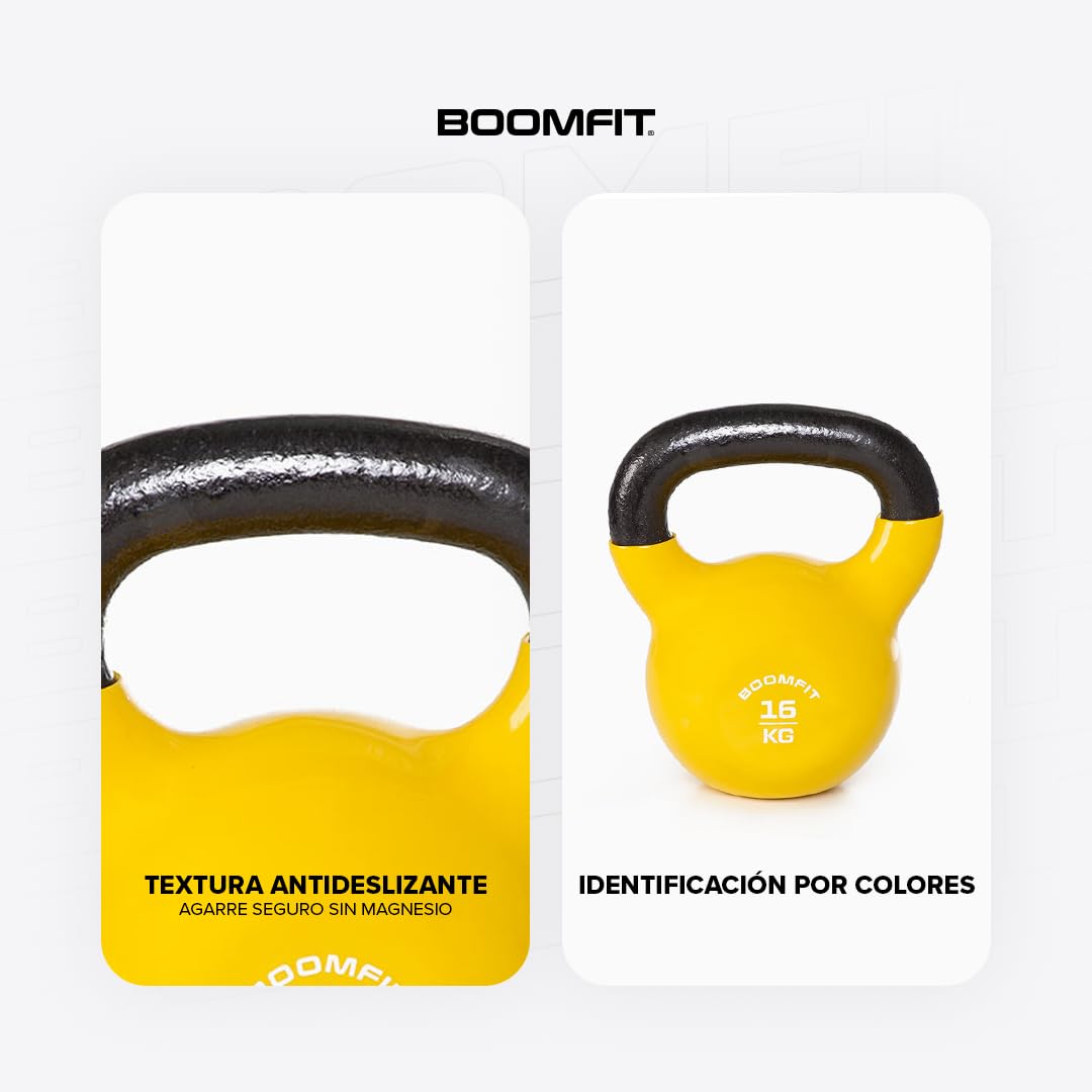 Kettlebell Vinilo BOOMFIT 4–30 kg – Pesa Rusa para entrenamiento funcional y fuerza total – Ideal para cross training en casa y gimnasio