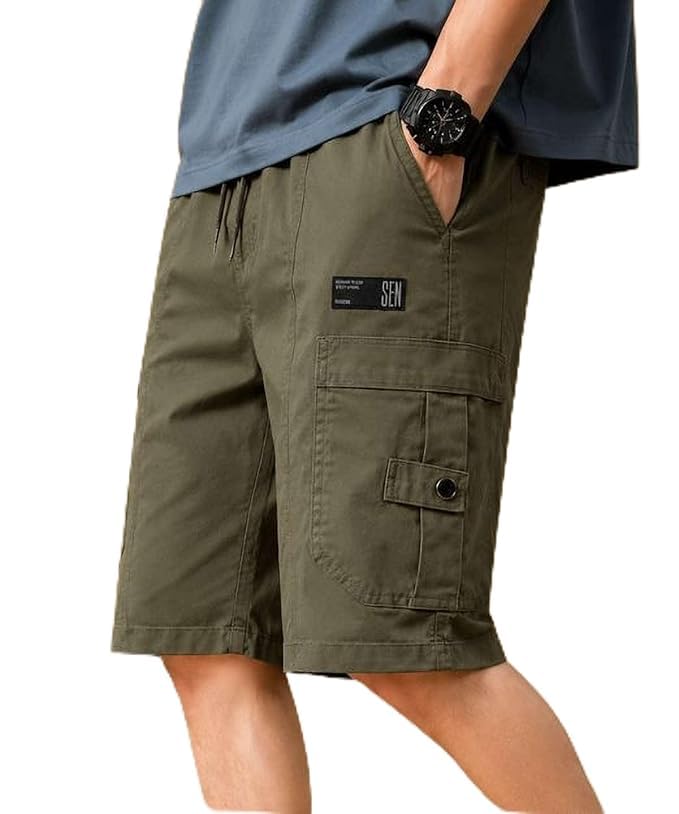 ajudiya creation Men's Cargo Shorts, Olive Green, Drawstring Waist, Side Pocket, Casual Style-picture-23