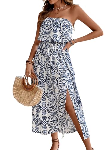 Women's Ruffle Floral Maxi Summer Casual Dress Off Shoulder Wedding Guest Slit Hem Beach Prom Dresses