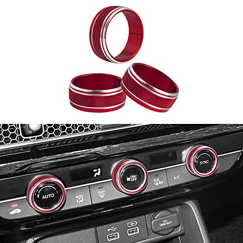 1797 for 2022 Honda Civic Accessories AC Air Conditioning Knob Covers Trim Sticker Decal Aluminum Alloy Red Pack of 3