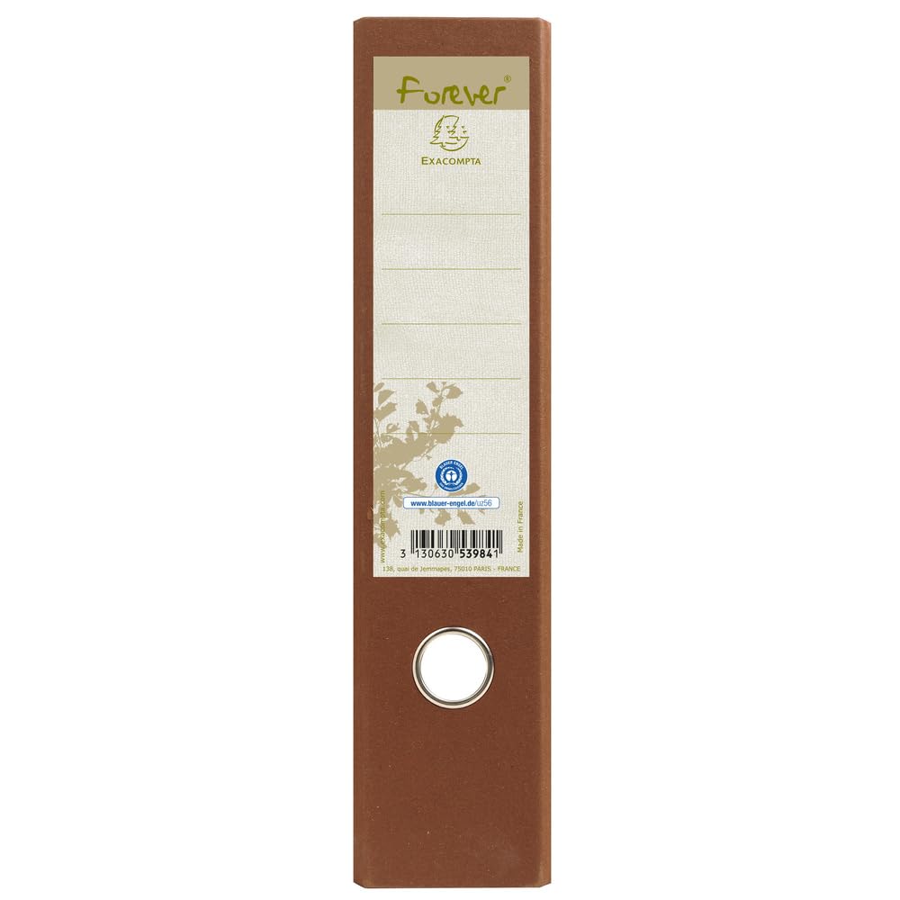 Exacompta 53984E 10er Pack Premium Recycling-Ordner Prem´Touch Forever. 8 cm breit DIN A4 Ringordner Aktenordner Briefordner Büroordner Plastikordner Schlitzordner schokoladenbraun