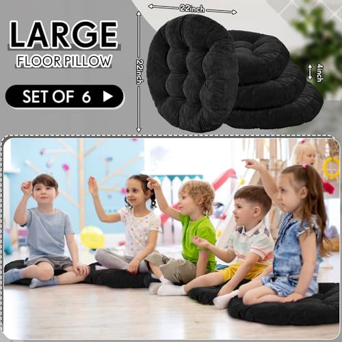 Jerify Round Floor Pillows Cushions 22 x 22 Inch Meditation Floor Pillow Large Floor Pillow for Kids Adults Meditation Cushion Large Pillows for Floor Seating Gift for Christmas (Black,6 Pcs) - Image 4