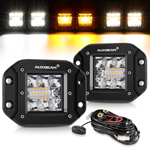 Image of Auxbeam 5 Inch Flush Mount Led Light Pods, Amber Flush Mount Bumper Fog Lights 6 Modes Strobe Cube Pod Light Bar Yellow Spot Flood Offroad Driving Ditch Lights for Truck Jeep Car ATV