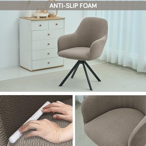 Image of HOKIPO Premium Jacquard Fully Covered Cover for Swivel Dining Chair with Arms, Pack of 4, Taupe Brown (AR-5356-KHK*4)