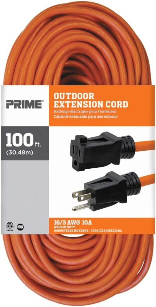 Prime Wire & Cable EC501635 100-Foot 16/3 SJTW Medium Duty Extension Cord, Orange