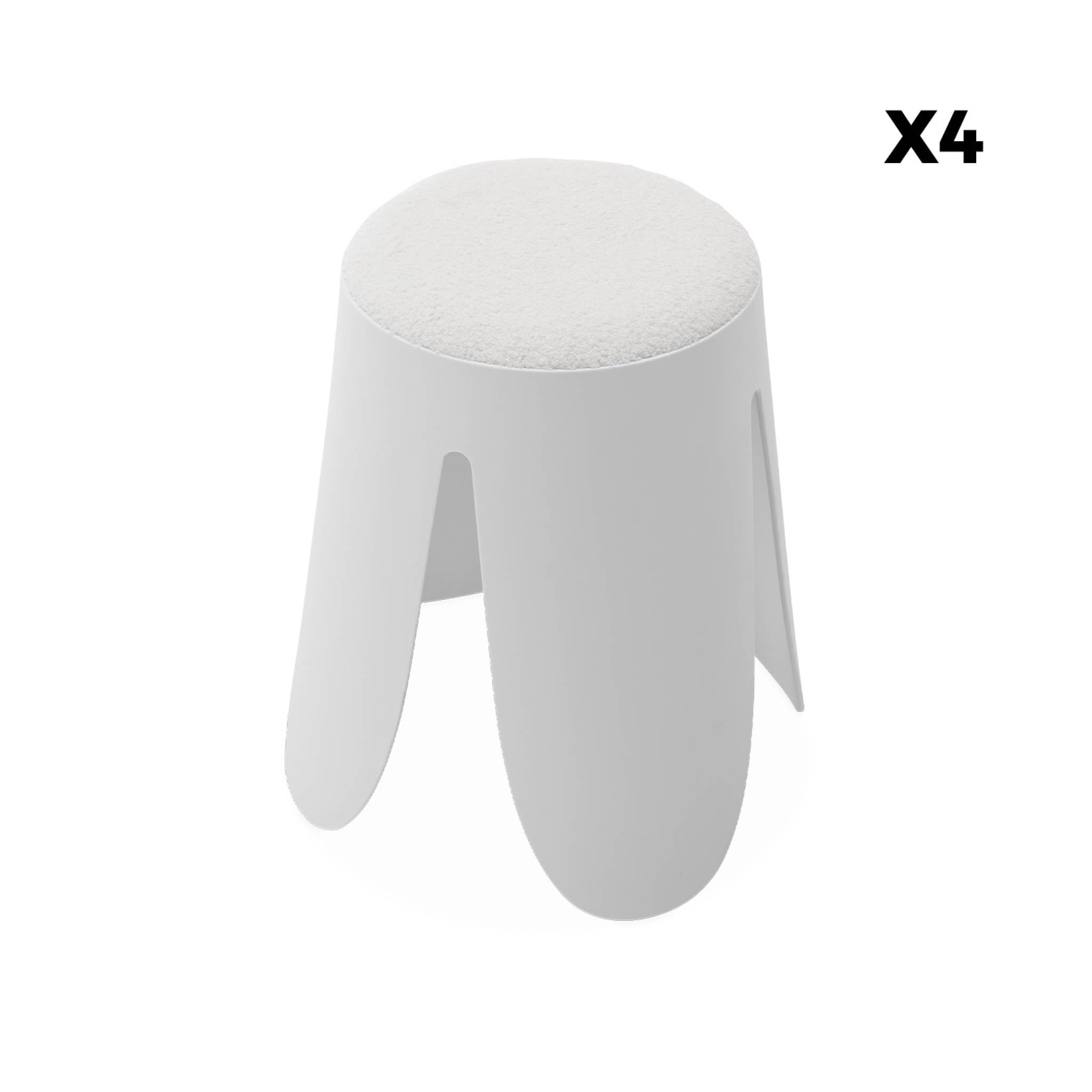 sweeek Set 4 sgabelli impilabili in Bouclé Bianco - 44x30x46 cm