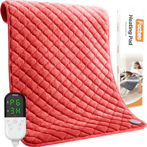 Image of King Size Heating Pad for Back Pain 32 inchx24 inch Extra Large Electric Heating Pad for Period Cramps Relief & Body Neck Shoulder Auto Shut Off Heat Pad Temperature Settings Machine Washable Red