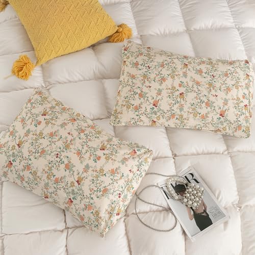 Image of ECOCOTT 2 Pack Pillowcase King Size, Floral Pillow Cases Set - 100% Cotton Pillow Covers with Envelope Closure (King, 20 inchx36 inch)