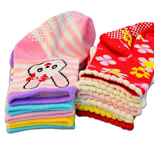 Lystaii 12 Pairs Anti-slip Soft Cotton Baby Kid Socks for 1-3/12-36 Months Years Baby 3.5''-4.7'' Cute Cartoon Boys Girls Toddler Socks Random Color Non-Skid Knit Infants Socks