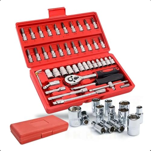 Kit Profissional de Ferramentas: Chave Catraca, Maleta 46 Peças, Jogo Soquete, Chaves Allen, Aço CRV