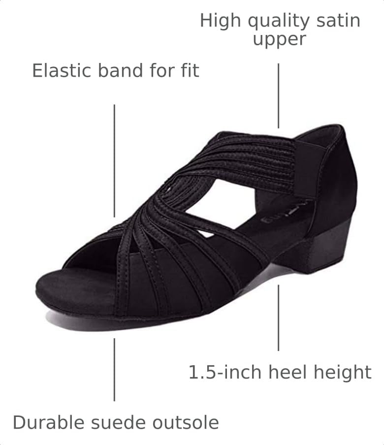 Image of Low Heel Women Ballroom Dance Shoes Salsa Batchata Social Beginner Practice Wedding Dancing 1.5in Heels YT04