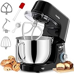 Amasadoras Alemanas Batidora Amasadora Profesional Homlee, 1800W Amasadora de pan, 7.2L Robot de Cocina Batidora Multifunción, Bajo Ruido Amasadora de Pan Varillas y Protección para Salpicaduras 6 Velocidades, Negro