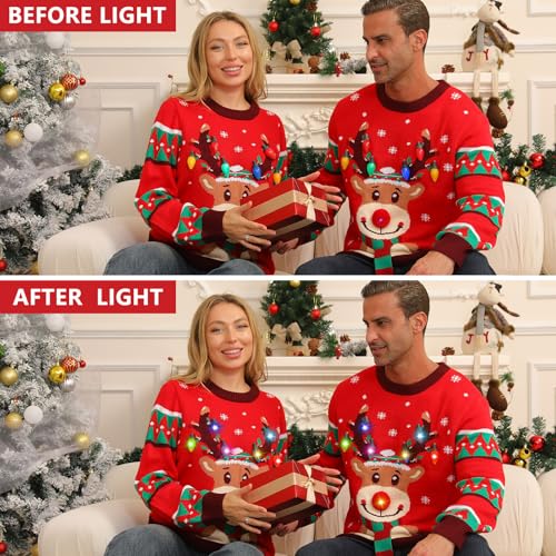 Matching Light-Up Reindeer Christmas Sweater with 3D Scarf - Image 4