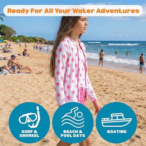 Image of SwimZip Girls' 3 Pc Swim Set w /Long Sleeve Rash Guard, Tankini & Shorts UPF 50+