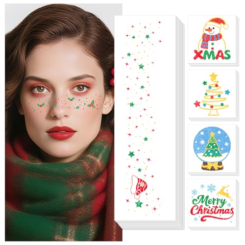 Cerlaza Christmas Decorations, Glitter Freckles Face Tattoos, Christmas Temporary Fake Tattoo Stickers for Adults, Xmas Accessories, Holiday Outfits for Women, Party Favors, Stocking Stuffers