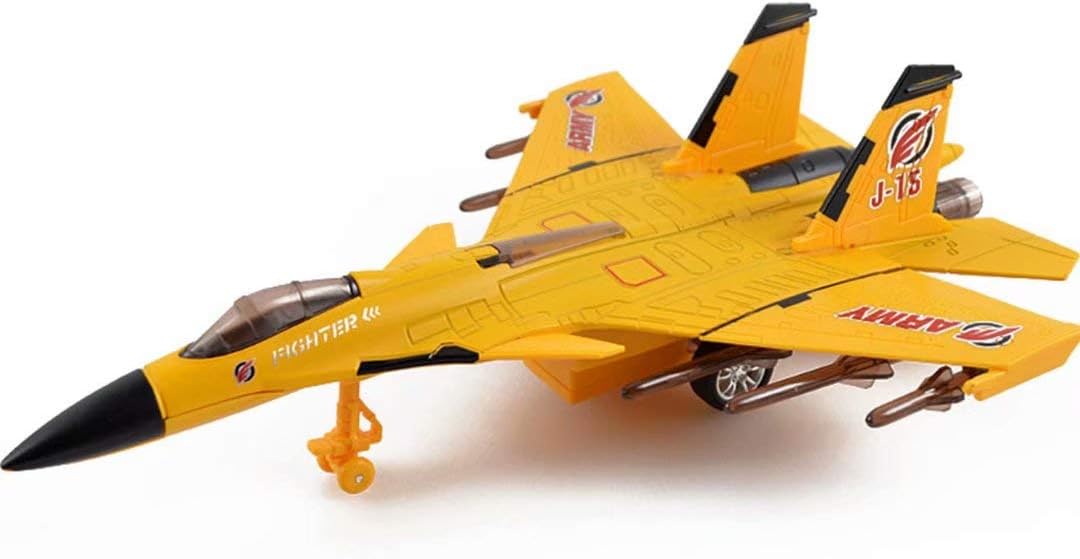 QIAONIUNIU Toy Airplane Model Planes Alloy Pull Back Fighter for Boys with Flashing Lights, Real Jet Sound (Yellow)