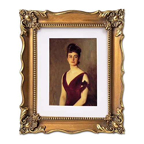 Image of Saysmile Vintage 8x10 Picture Frame with Embossed Flower, Ornate Gold Frame for 8x10 or 5x7 Photos with White Mat, Antique Photo Frame for Tabletop & Wall Hanging (Bronze)