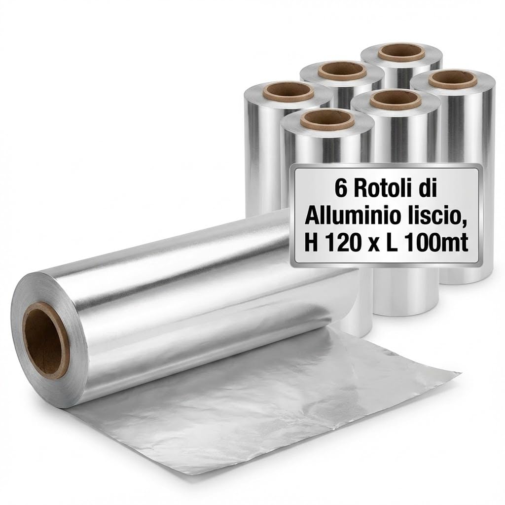 6 Rotoli di Alluminio - 12 Cm Larghezza x 100mt Lunghezza - Carta Stagnola Liscia Professionale Parrucchieri – Carta Alluminio Colpi di Sole, Balayage, Decolorazioni, Manicure e Pedicure