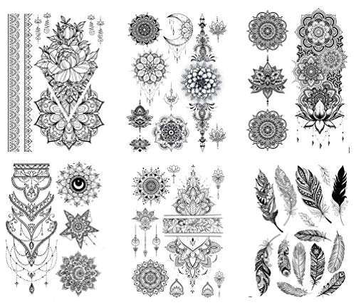 6 Bögen Feder Tattoo Mandala Tattoo Hand Tattoo...